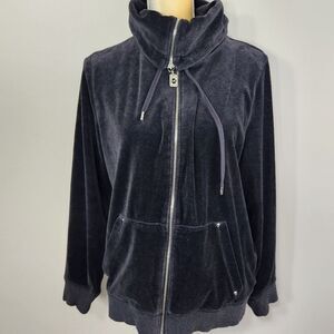Michael Kors Black Velour Track Jacket Warmup Full Zip Hoodie Jacket Size XL